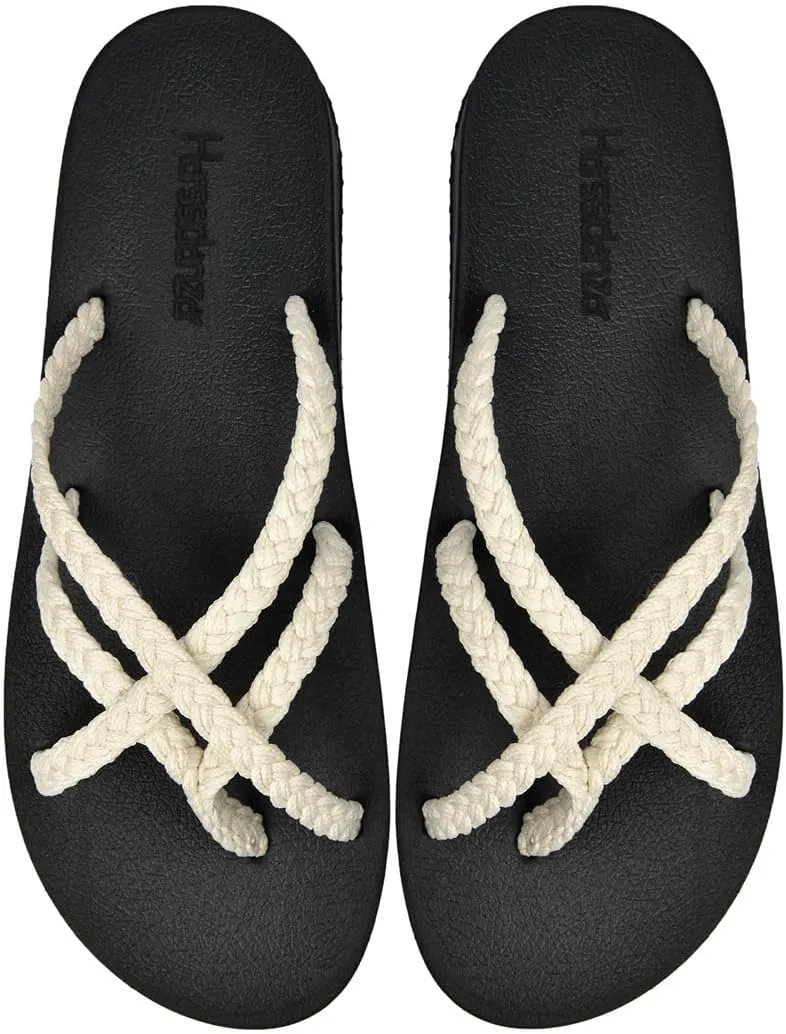 Harssidanzar Flip Flops for Women with Arch Support, Strappy Braided Sandals,Outdoor Soft Water Sandals for Beach, Poolside, Holiday, Strappy Braided Sandals, HL201US