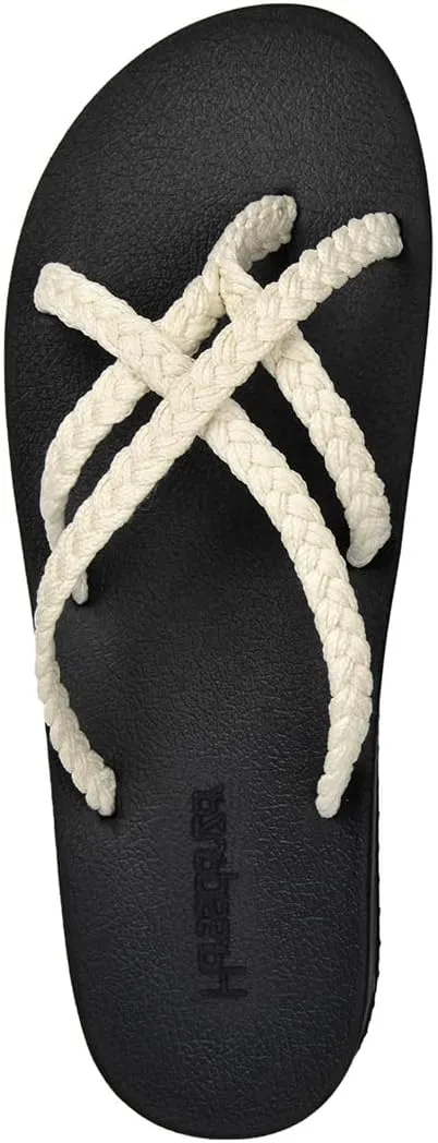 Harssidanzar Flip Flops for Women with Arch Support, Strappy Braided Sandals,Outdoor Soft Water Sandals for Beach, Poolside, Holiday, Strappy Braided Sandals, HL201US