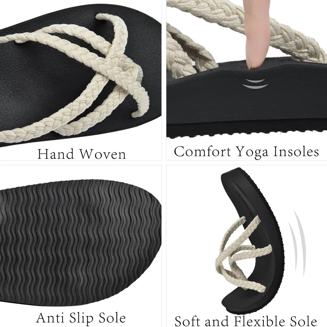 Harssidanzar Flip Flops for Women with Arch Support, Strappy Braided Sandals,Outdoor Soft Water Sandals for Beach, Poolside, Holiday, Strappy Braided Sandals, HL201US