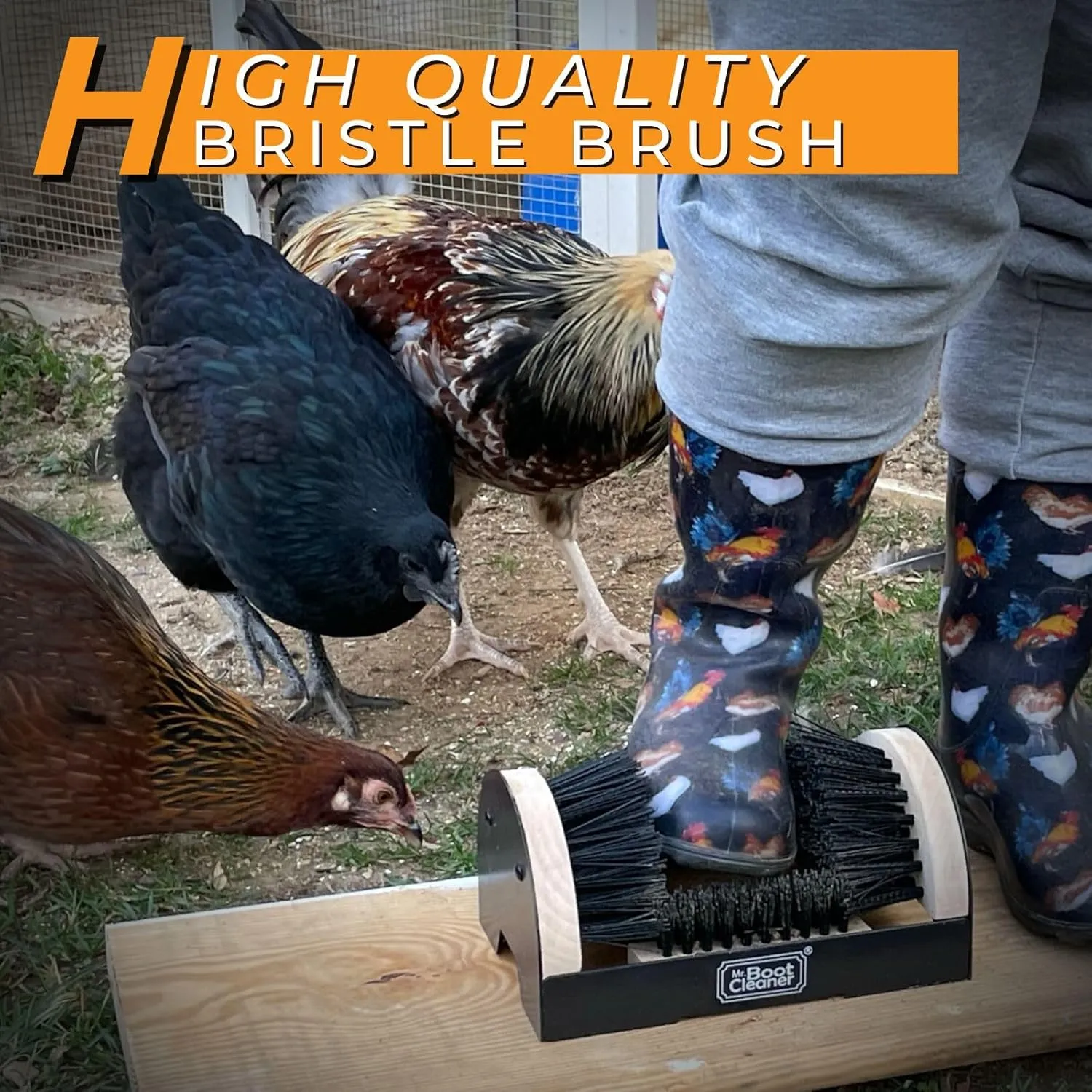Heavy Duty Wooden Shoe Brush Cleaner Outdoor Floor Mount or Portable, Commercial Boot Scraper/Scrubber with Hardware