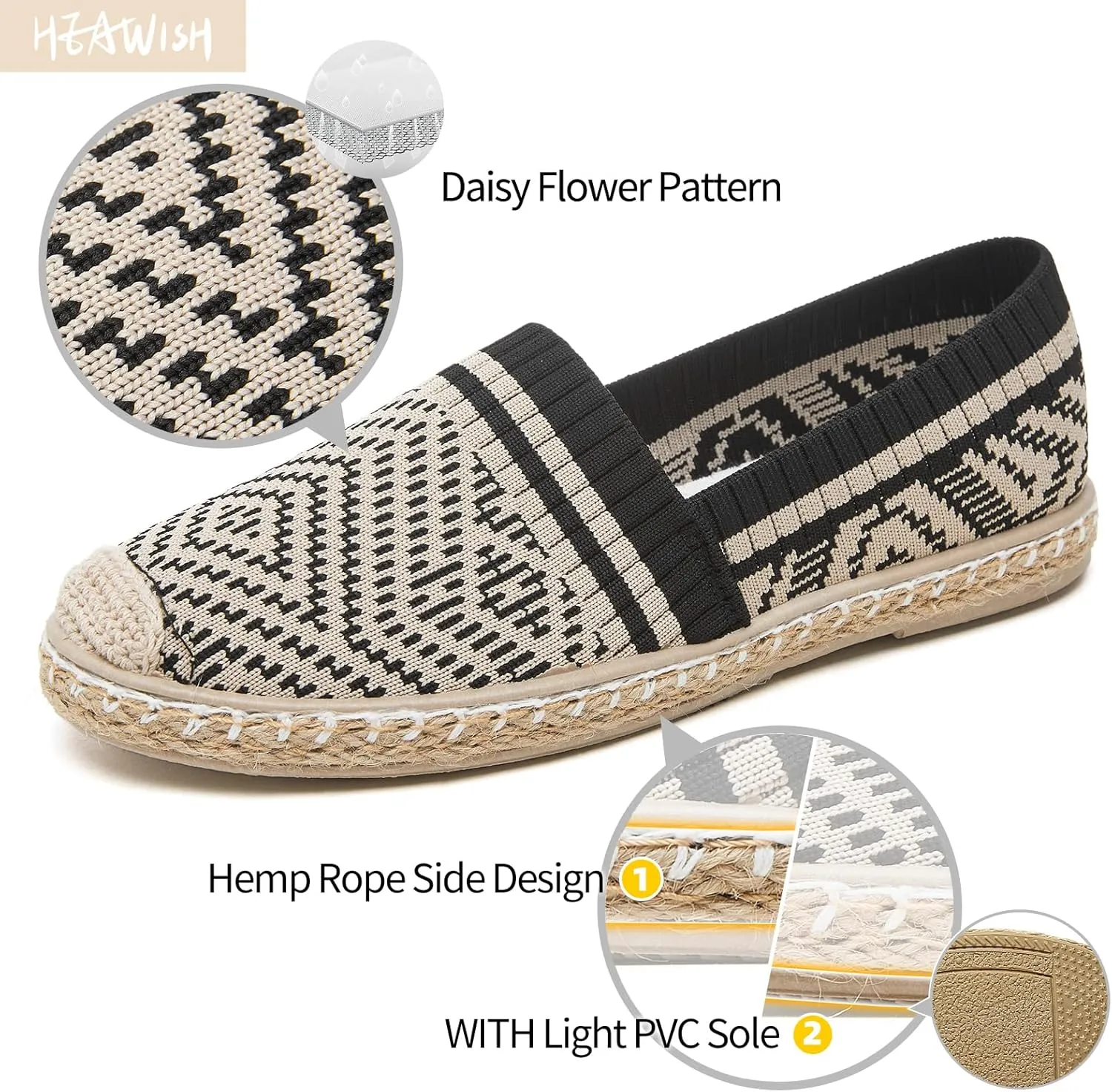 HEAWISH Ballet Flats for Women Loafer Slip on Shoes,Breathable Womens Shoes Dressy Casual Espadrilles for Women Rope Loafer Flats