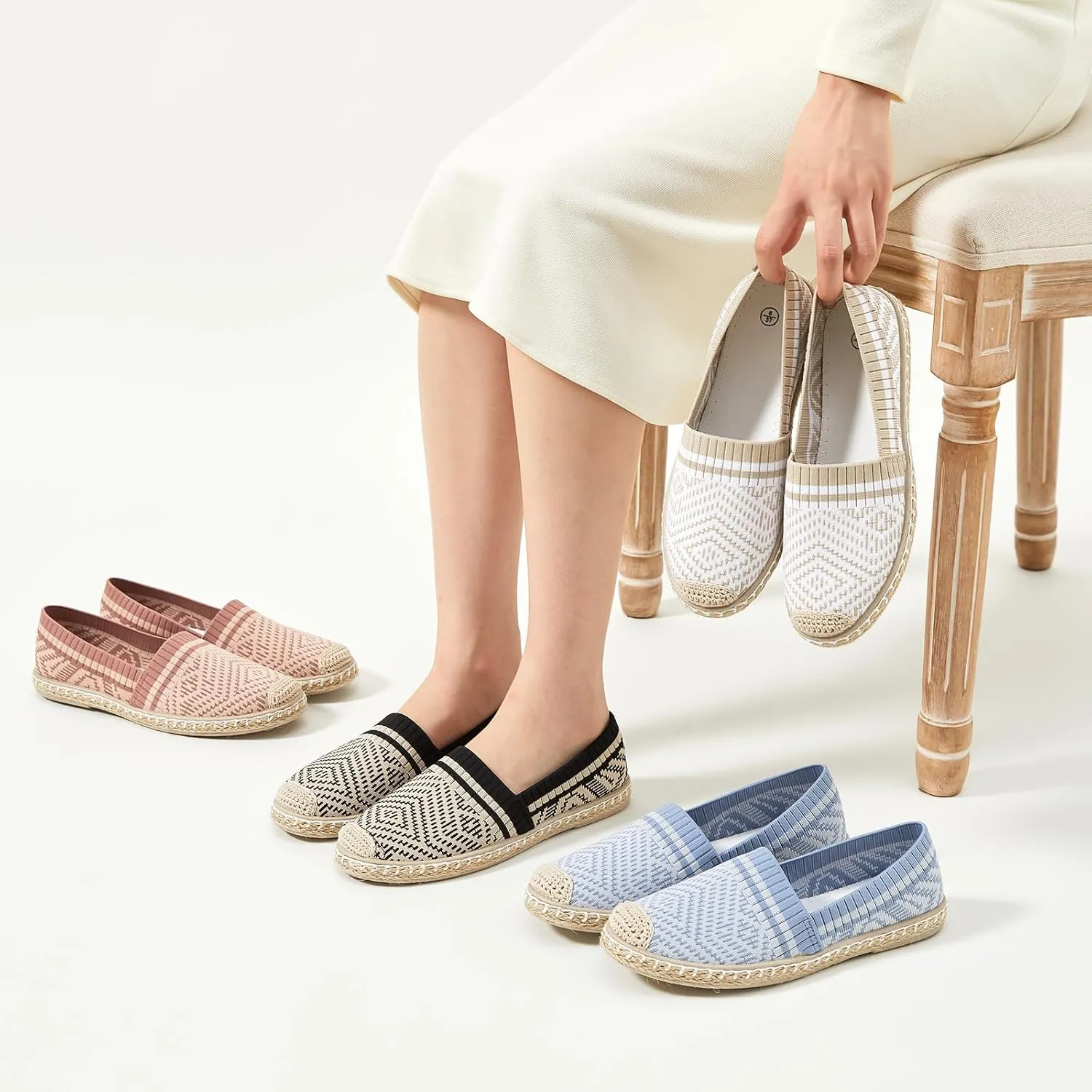 HEAWISH Ballet Flats for Women Loafer Slip on Shoes,Breathable Womens Shoes Dressy Casual Espadrilles for Women Rope Loafer Flats