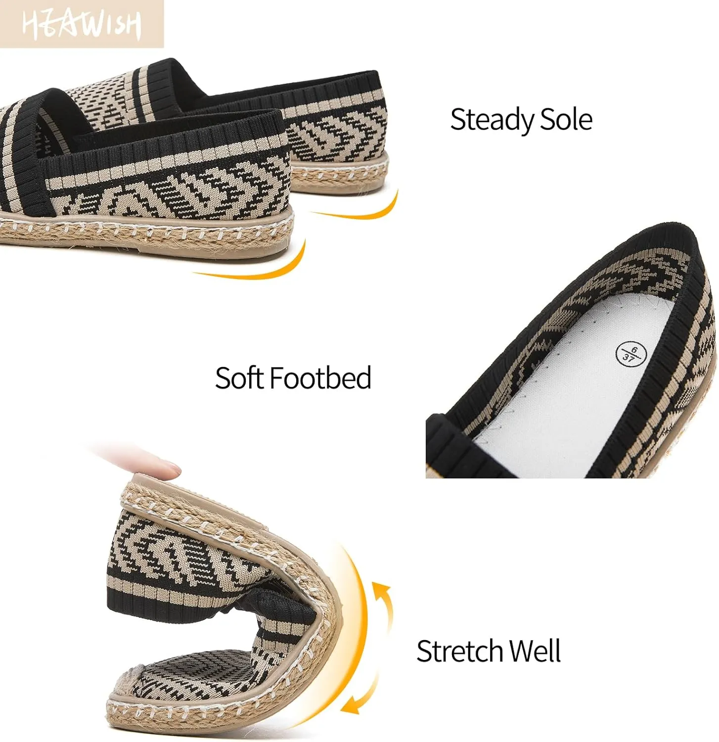 HEAWISH Ballet Flats for Women Loafer Slip on Shoes,Breathable Womens Shoes Dressy Casual Espadrilles for Women Rope Loafer Flats