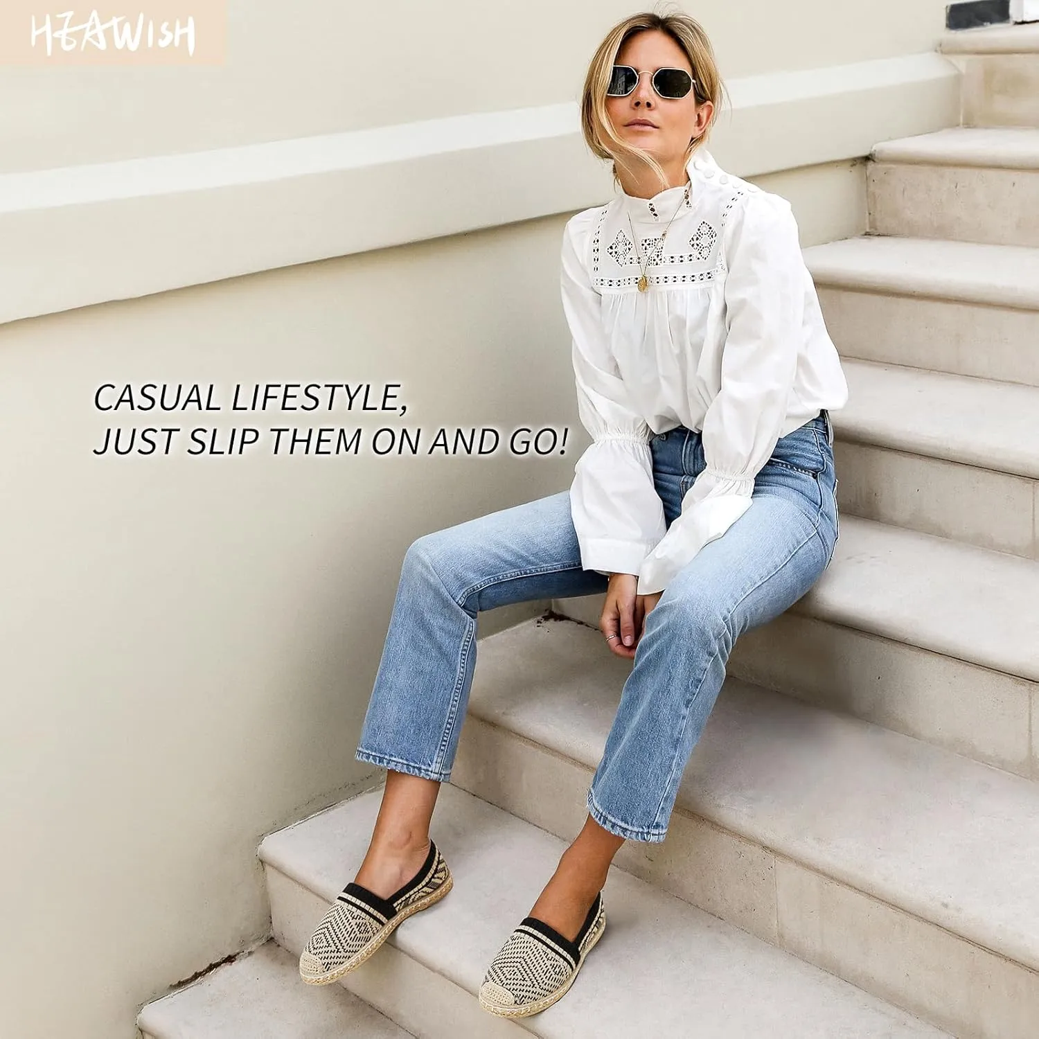 HEAWISH Ballet Flats for Women Loafer Slip on Shoes,Breathable Womens Shoes Dressy Casual Espadrilles for Women Rope Loafer Flats