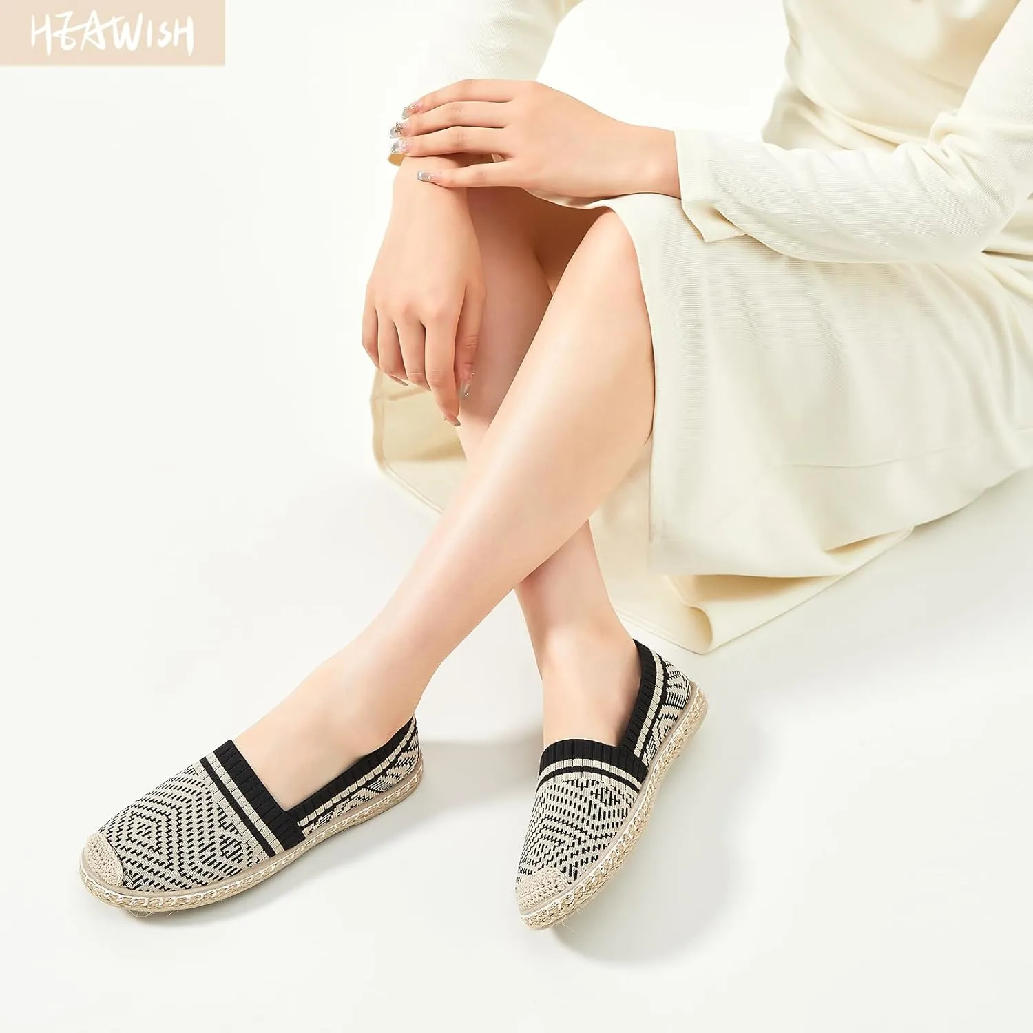 HEAWISH Ballet Flats for Women Loafer Slip on Shoes,Breathable Womens Shoes Dressy Casual Espadrilles for Women Rope Loafer Flats