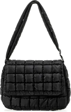 Herald Quilted Puffer Crossbody Bag for Women, Soft Lightweight Nylon Padding Bubble Flip Top Shoulder Purse Handbag