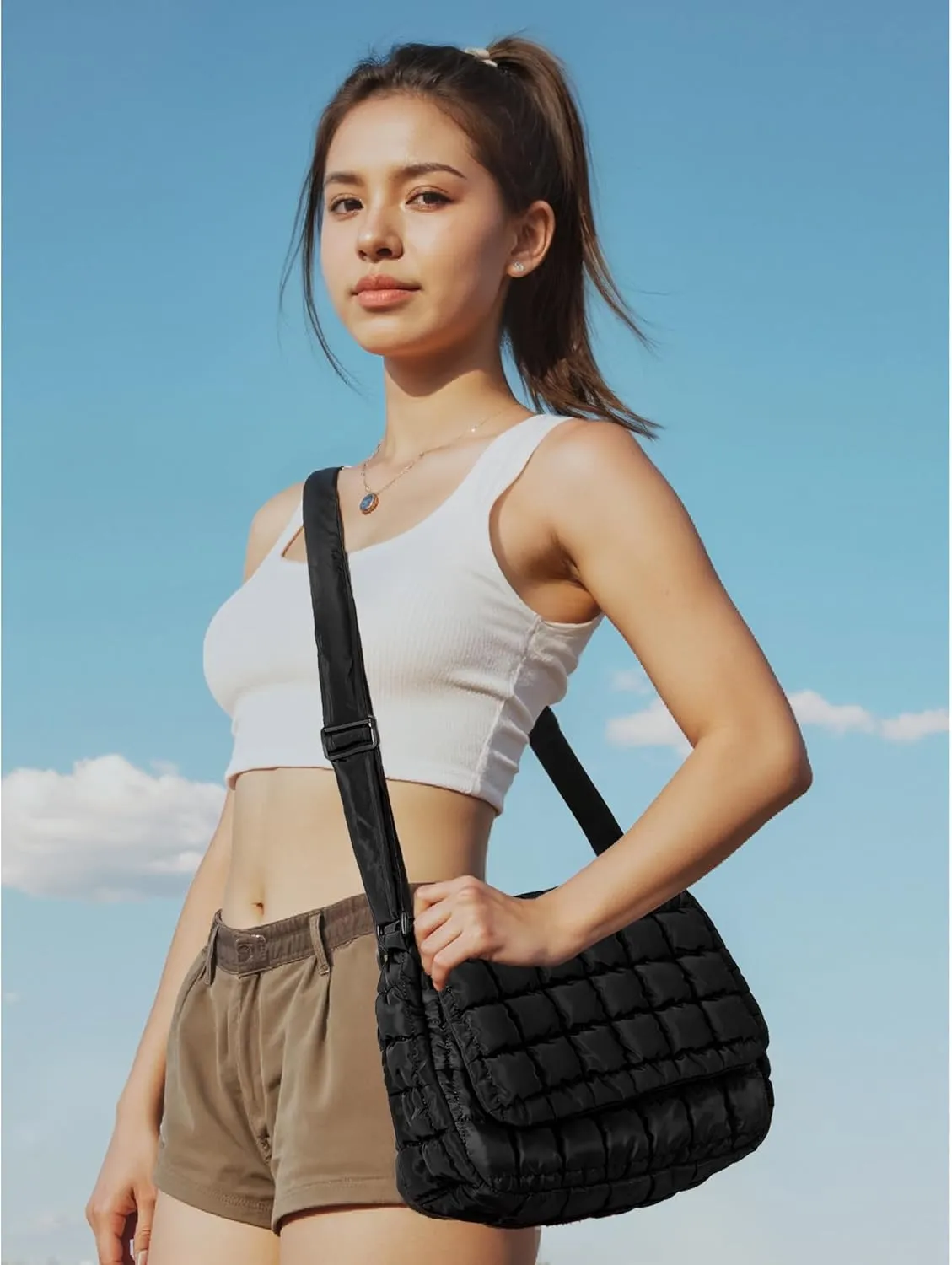 Herald Quilted Puffer Crossbody Bag for Women, Soft Lightweight Nylon Padding Bubble Flip Top Shoulder Purse Handbag
