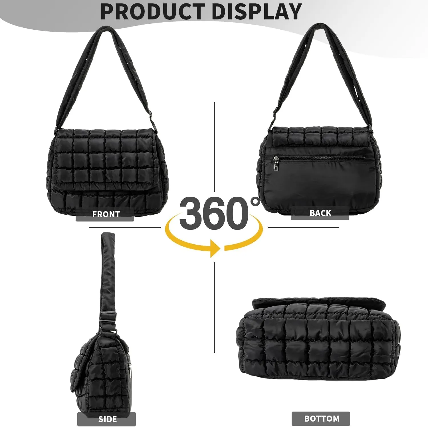 Herald Quilted Puffer Crossbody Bag for Women, Soft Lightweight Nylon Padding Bubble Flip Top Shoulder Purse Handbag