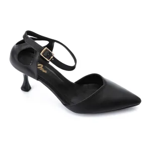 High Heel Mule Sandals – Elegant Pointed Toe, Faux Leather Texture