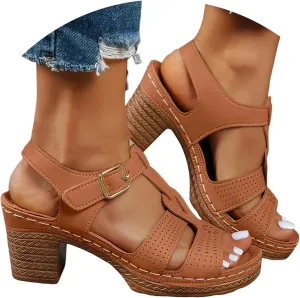 High Heels for Women Dressy Summer Chunky Heel Platform Wedge Sandals Open Toe Block Heels Ankle Strap Wedges Casual Hollow Out Shoes Breathable Dress Sandals