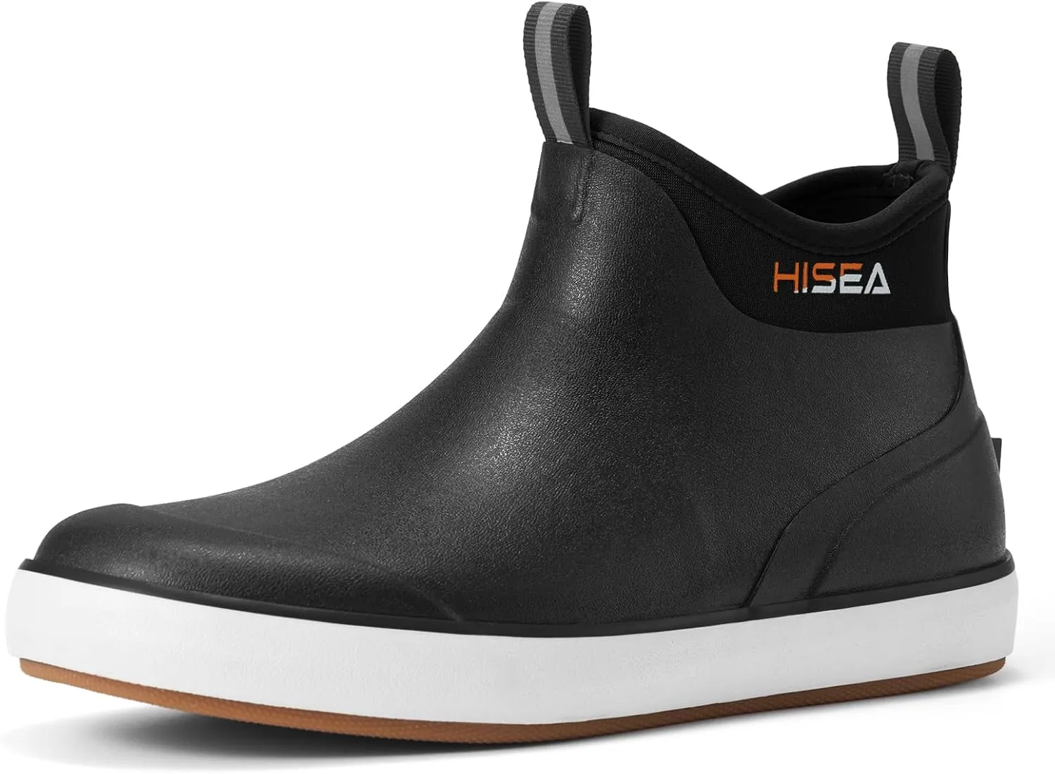 HISEA Men's Deck Boots, Wide Toe Mens Rain Boots Waterproof Fishing Boots Anti-Slip Ankle High Breathable Neoprene Lining Rubber Boots
