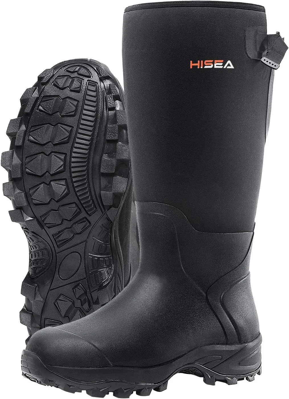 HISEA Rubber Hunting Boots, Tall Warm Neoprene Waterproof Insulated Basic Hunting Boots, Mens Adjustable Winter Boots Durable Slip Resistant Outdoor Hunting Fishing Working Boots for Men