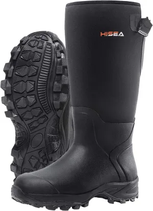 HISEA Rubber Hunting Boots, Tall Warm Neoprene Waterproof Insulated Basic Hunting Boots, Mens Adjustable Winter Boots Durable Slip Resistant Outdoor Hunting Fishing Working Boots for Men