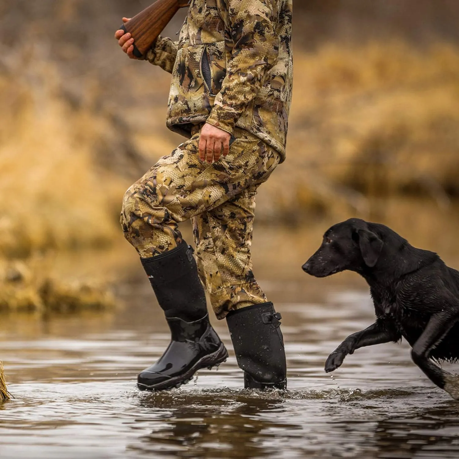 HISEA Rubber Hunting Boots, Tall Warm Neoprene Waterproof Insulated Basic Hunting Boots, Mens Adjustable Winter Boots Durable Slip Resistant Outdoor Hunting Fishing Working Boots for Men