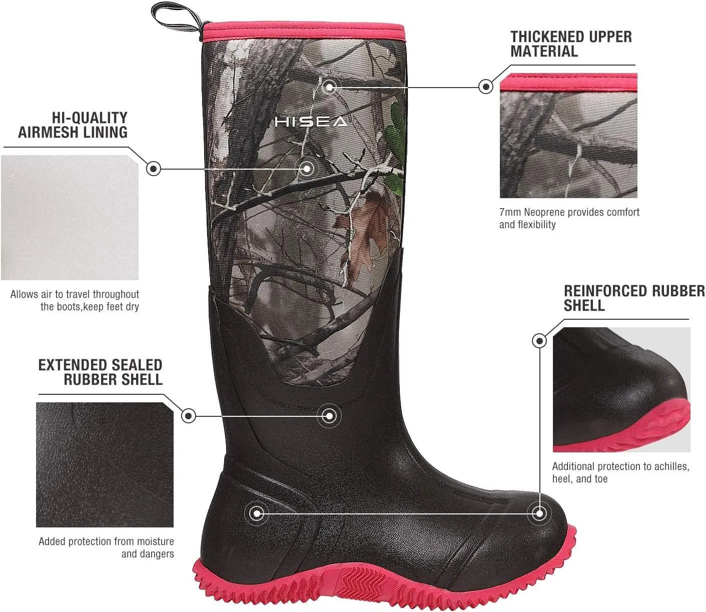 HISEA Women's Rain Boots, Knee High Rubber Boots Waterproof Insulated Neoprene Muck Boots, Durable Anti-Slip Outdoor Work Boots for Hunting Gardening Farming Yard Mud Working