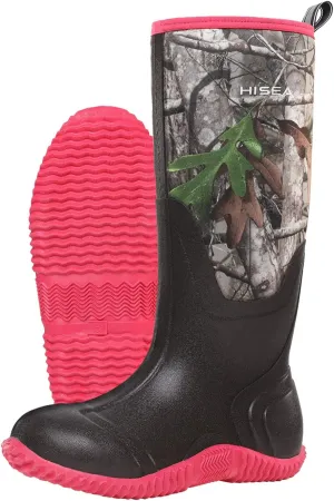 HISEA Women's Rain Boots, Knee High Rubber Boots Waterproof Insulated Neoprene Muck Boots, Durable Anti-Slip Outdoor Work Boots for Hunting Gardening Farming Yard Mud Working