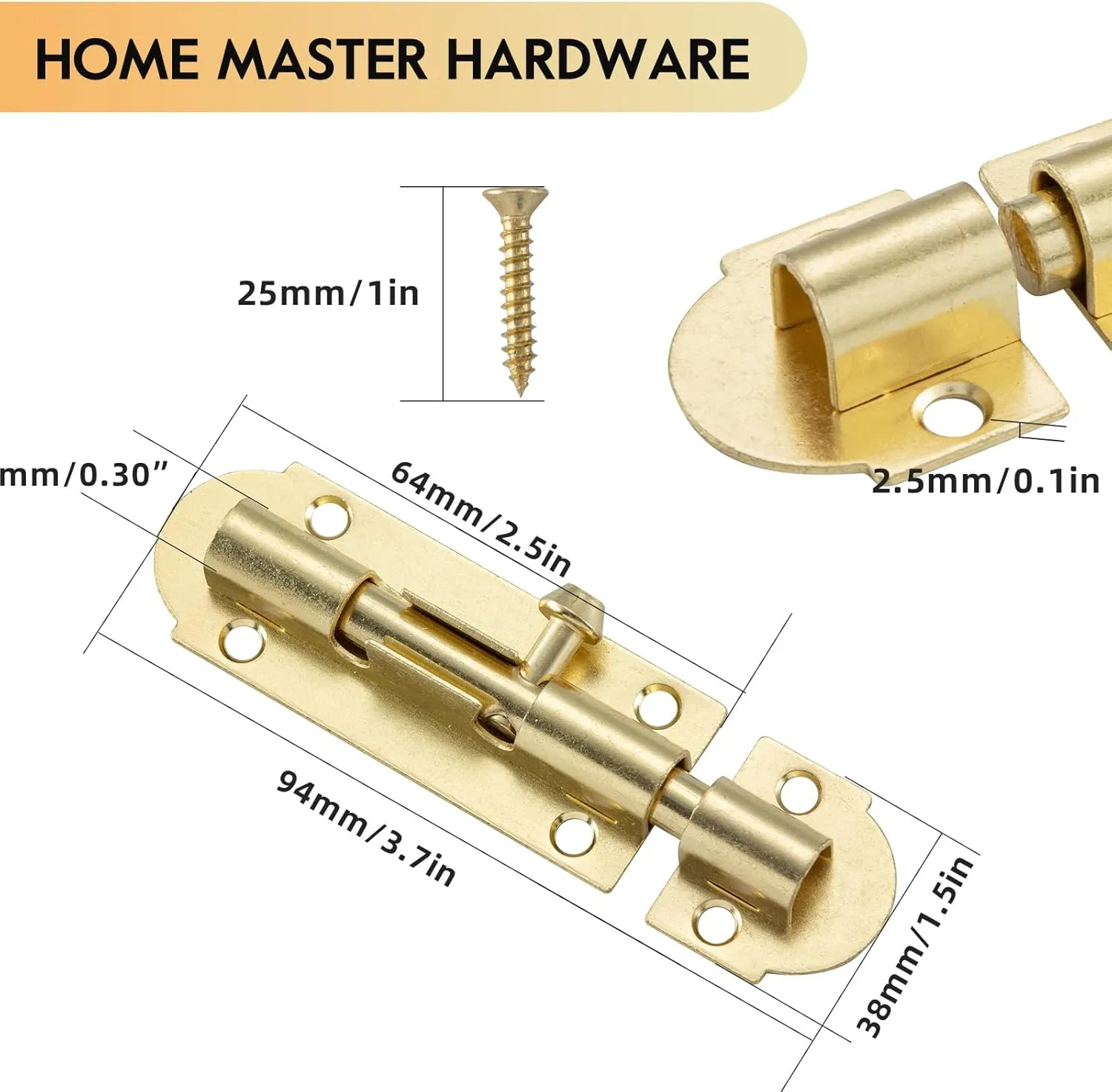 HOME MASTER HARDWARE 4 Pack Brass Plated Sliding Bolt Lock,3 in Barrel Bolt Latch for Door Chest Window Fence