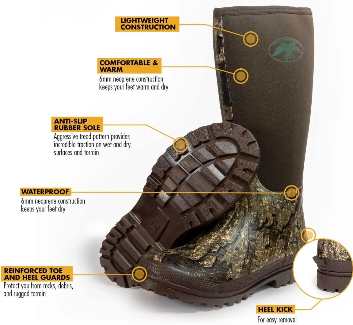 HOT SHOT Duck Commander Rubber Men’s Hunting Boot, Durable Neoprene Lightweight Waterproof High Traction Boots for Men
