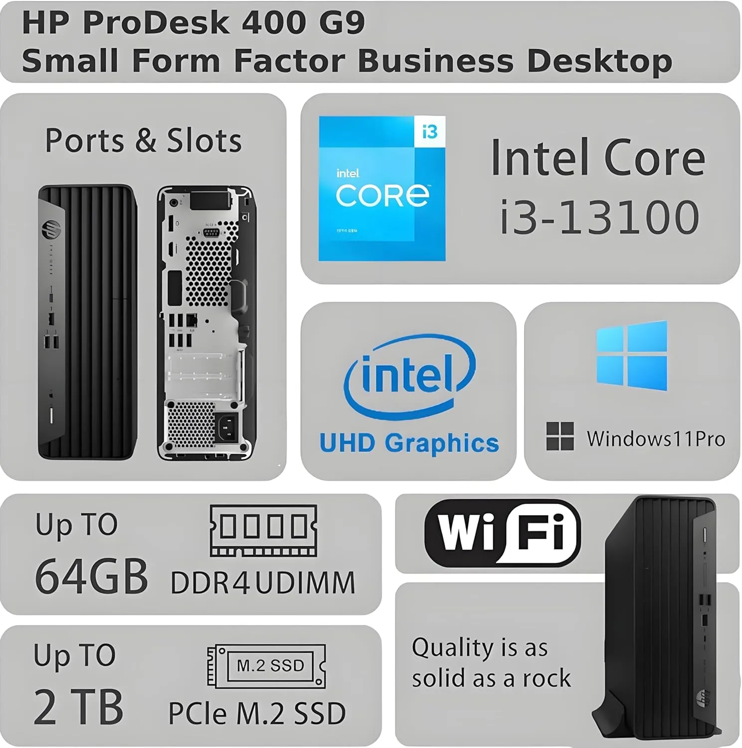 HP ProDesk 400 G9 SFF Business Desktop Computer, Latest 13th Gen Intel Core i3 CPU, 32GB RAM, 1TB PCle SSD, Dual 4K Display Support, USB-C, HDMl, RJ-45, Wi-Fi, Wired Keyboard & Mouse, Windows 11 Pro