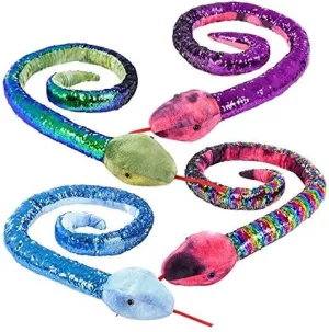Huge 67" Reversible Sequined Snake Plush Stuffed Animal Toy, Awesome Gift for Kids, 1 Snake Assorted Color