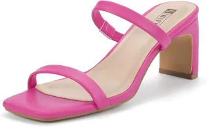 IDIFU IN3 Chunky Heels For Women Low Block Square Open Toe Heels Two Strap Slip On Comfortable Slides Heeled Sandals Sexy Wedding Prom Party Dress Shoes Cute Mule Short Heels