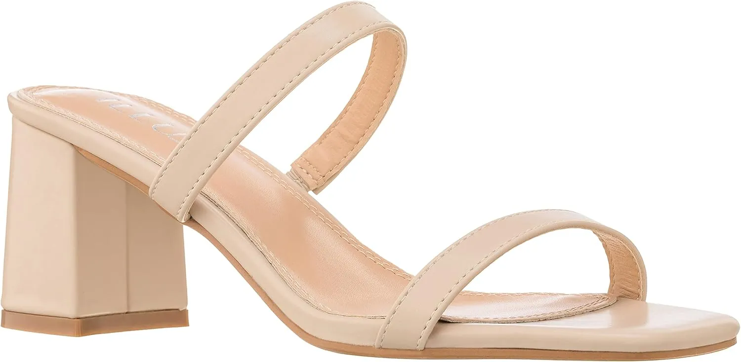 ILLUDE Women’s Block Heel Double Band Square Toe Heeled Sandal Slip On Mule - Lisa