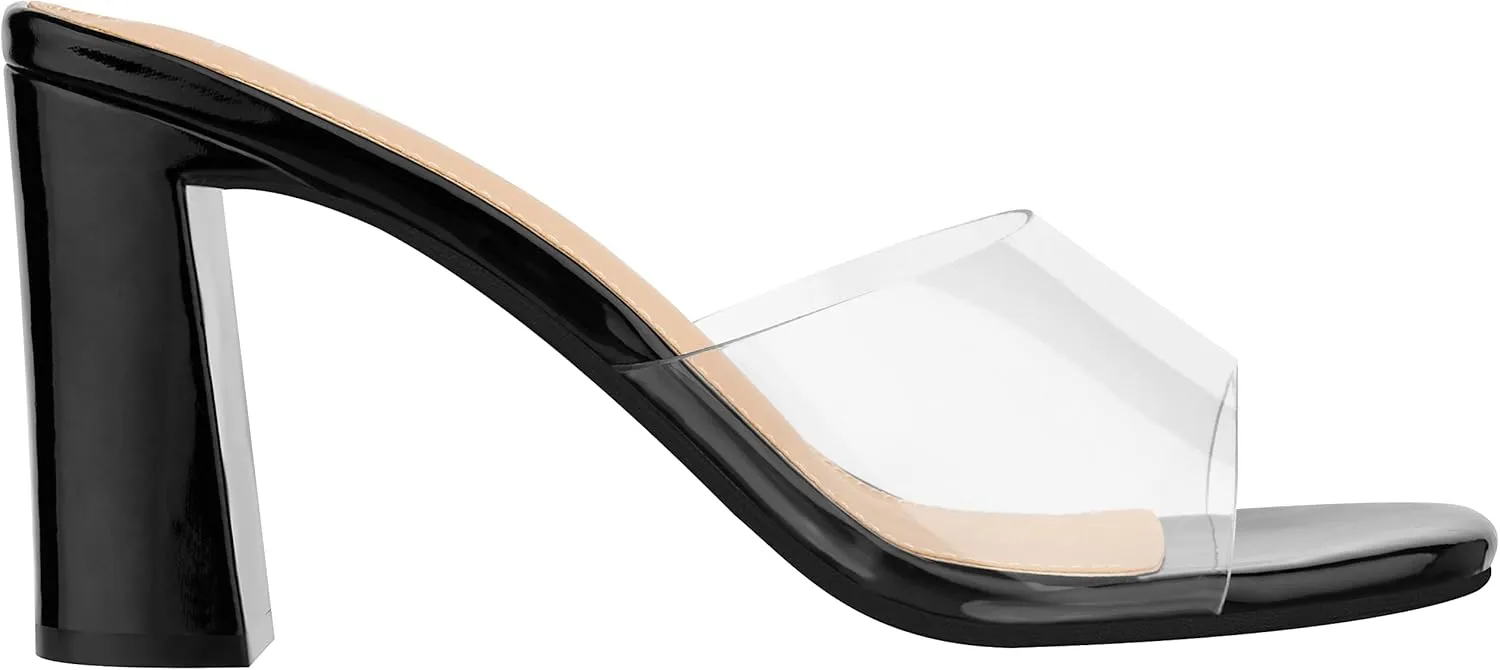 ILLUDE Women’s Block Heel Single Strap Square Toe Heeled Sandal Slip On Mule - Demi - Demi