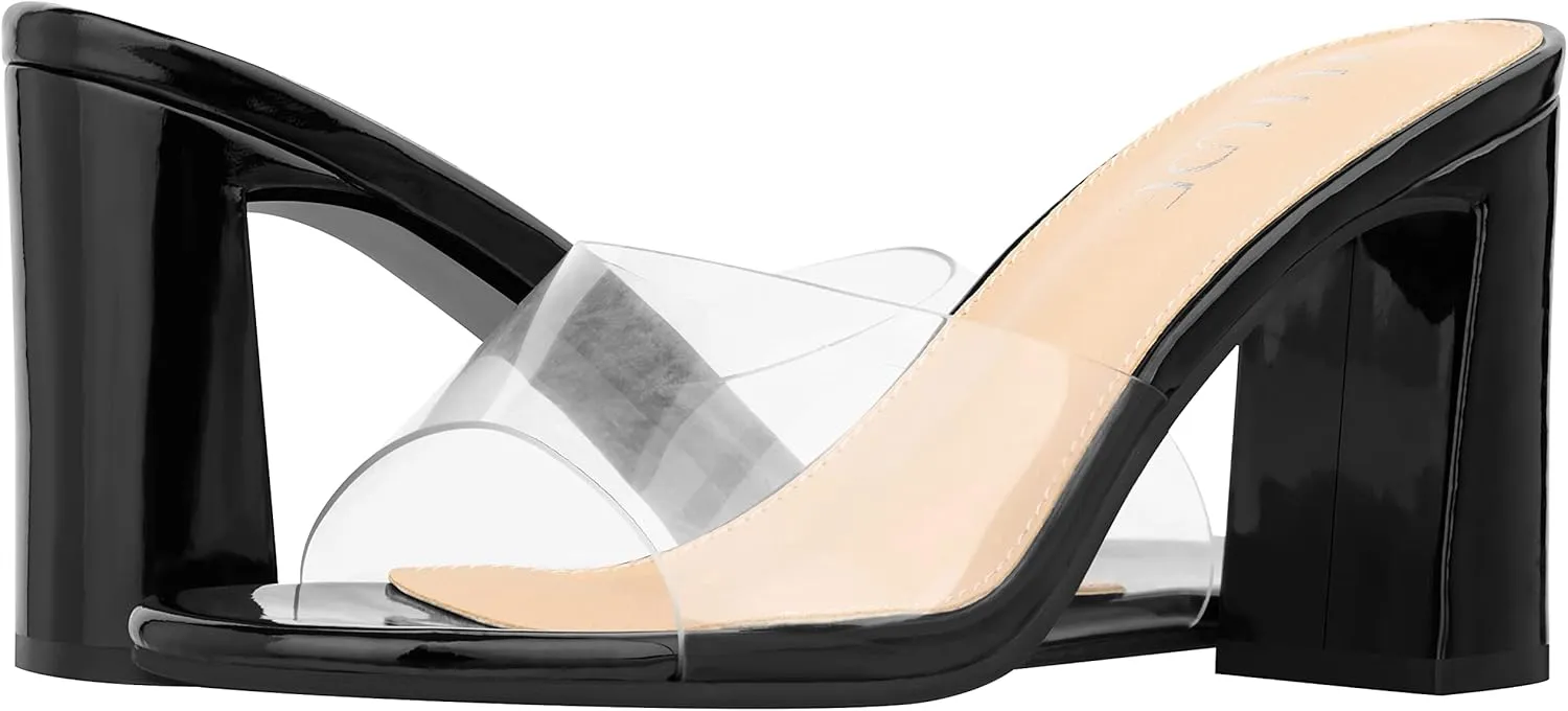 ILLUDE Women’s Block Heel Single Strap Square Toe Heeled Sandal Slip On Mule - Demi - Demi