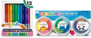International Arrivals Happido Dual Tip Color Changing Markers for Kids, Set of 12 & Creatibles, 12 Colors Air Dry Clay Kit for Kids Craft, Modeling Clay with 3 Shaping Tools, Craft Supplies