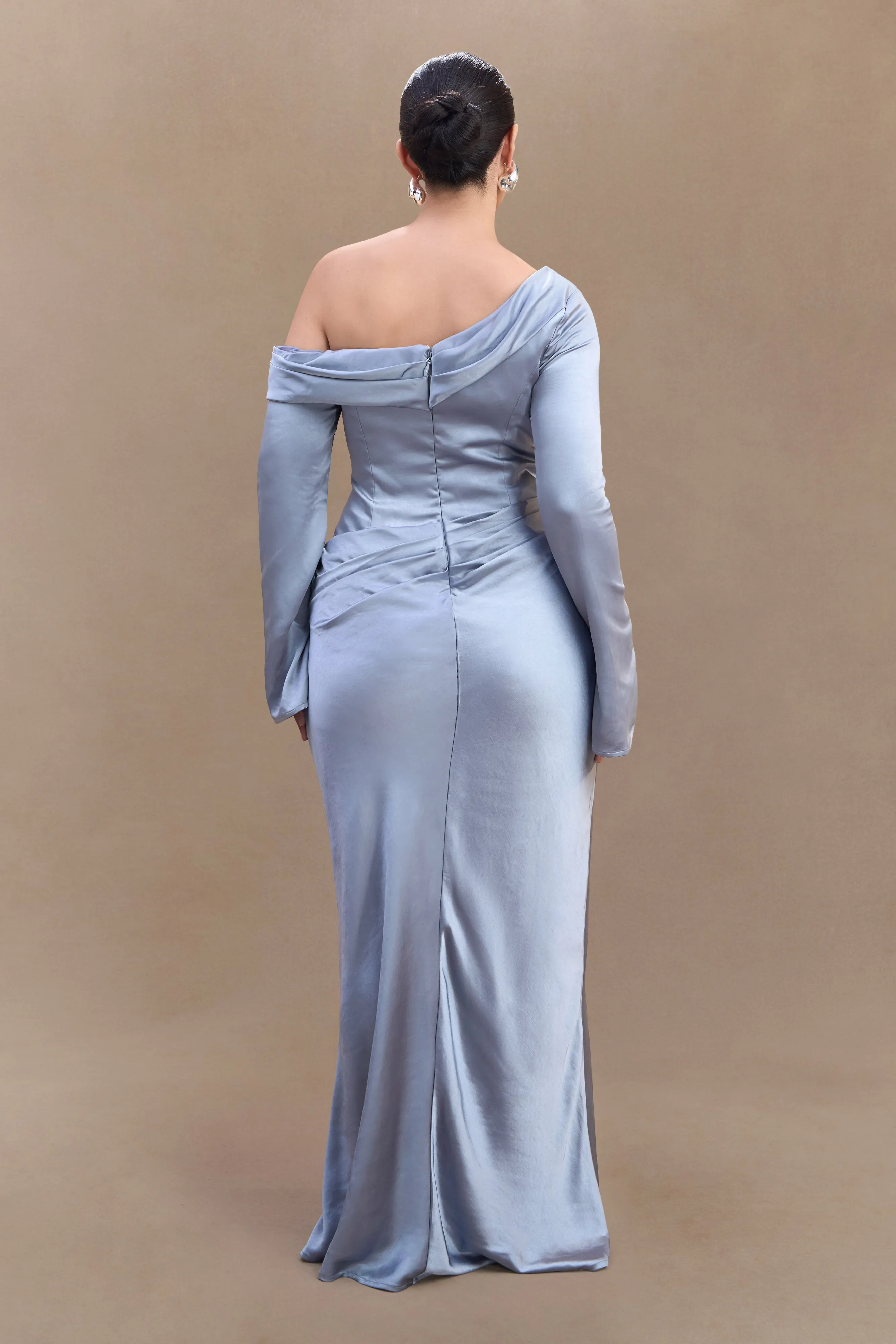 Iris Long Sleeve Satin Maxi Dress - Frosted Blue