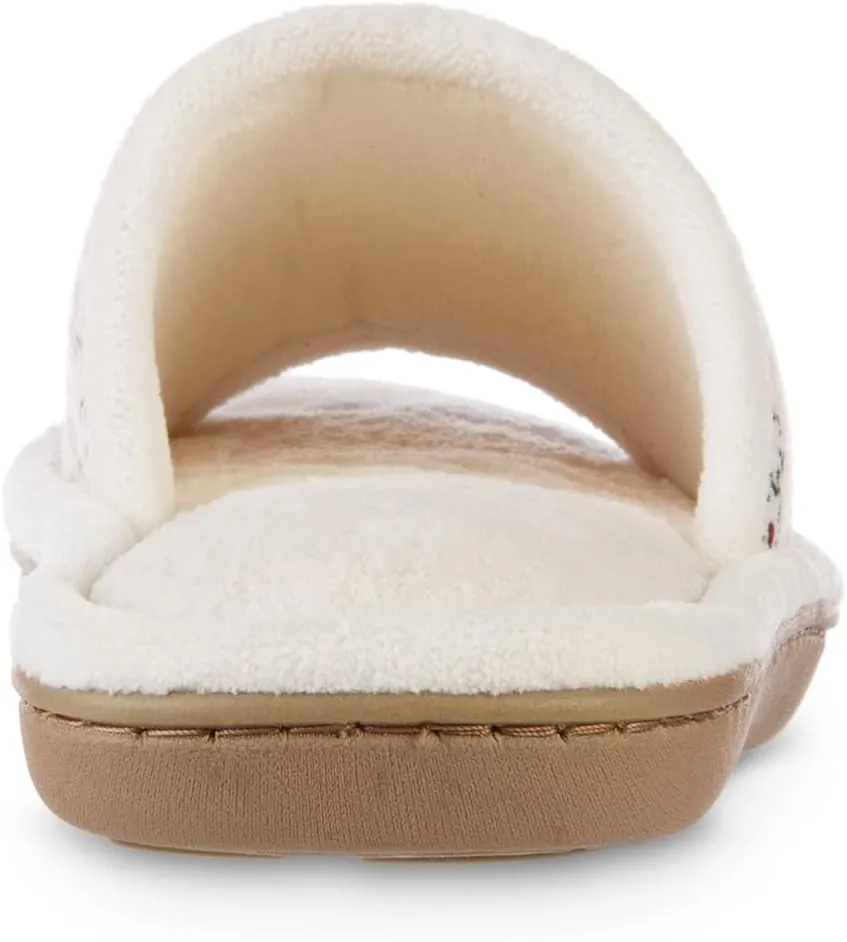 isotoner Womens Microterry Floral Print/Jersey Slide Slippers