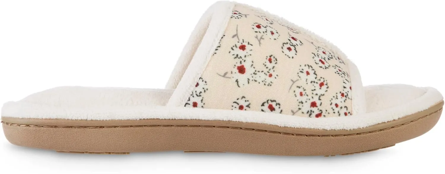 isotoner Womens Microterry Floral Print/Jersey Slide Slippers
