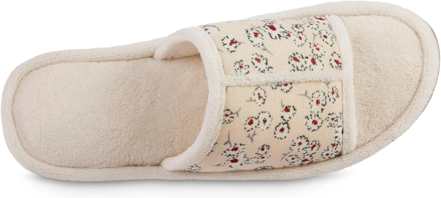 isotoner Womens Microterry Floral Print/Jersey Slide Slippers