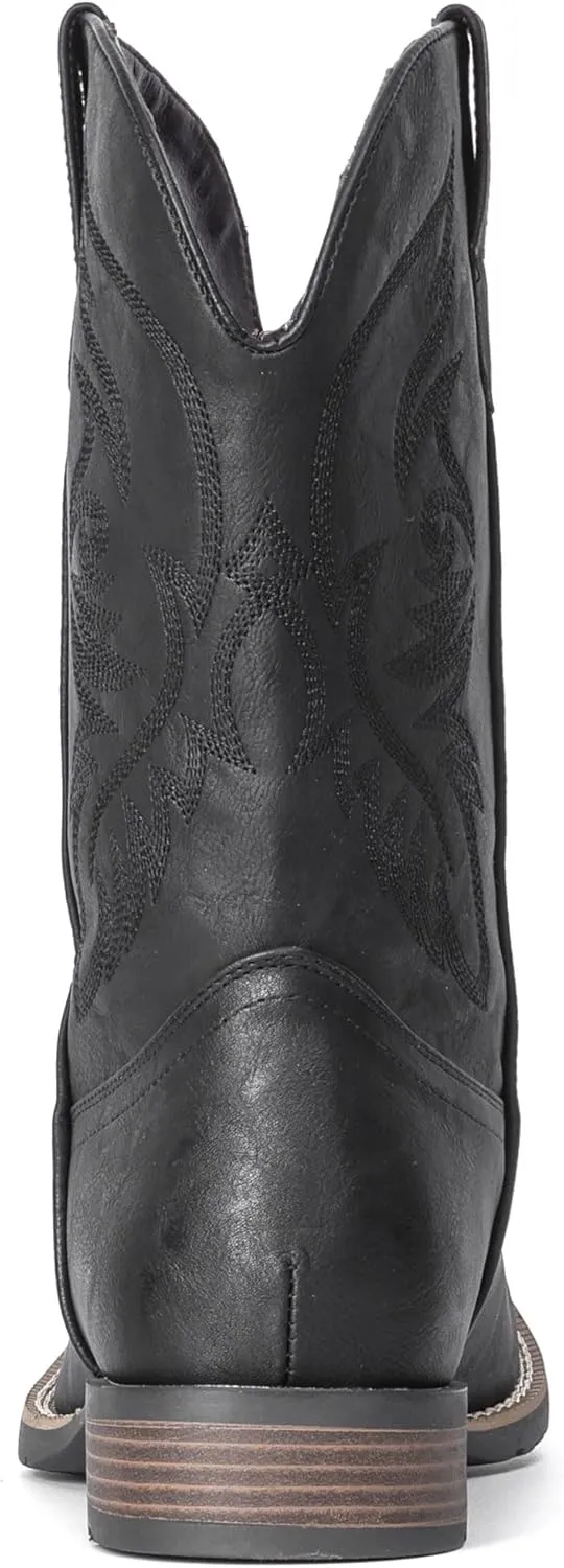 IUV Cowboy Boots For Men Square Toe Western Boot Durable Retro Classic Embroidered Pull On Boot Slip Resistant Country Boots