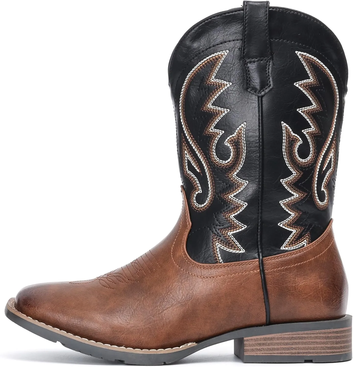 IUV Cowboy Boots For Men with Wide Square Toe Western Retro Boot Durable Classic Fashionable Embroidered Pull On Slip Resistant Boots