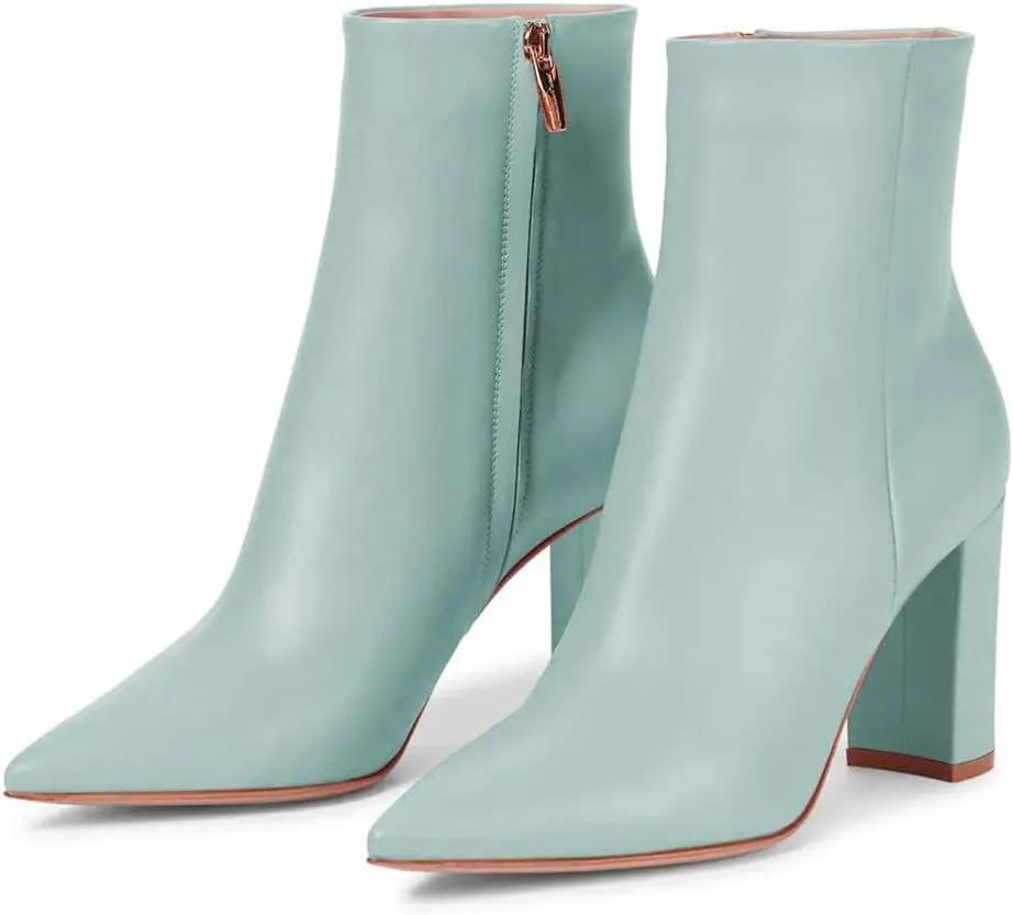 JANSEVEN Women's Heeled Ankle Boots Chunky Block High Heel Booties Pointed Toe Comfortable Sexy Classic Short Boots