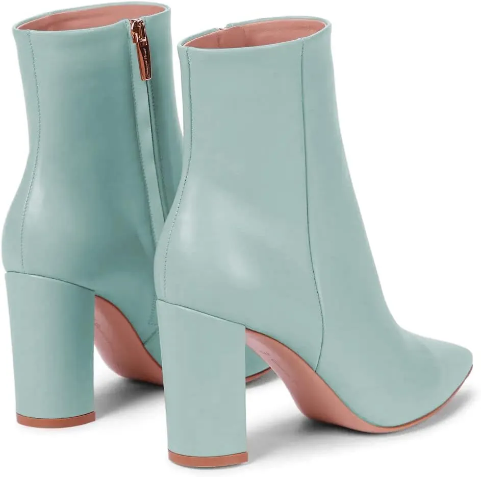 JANSEVEN Women's Heeled Ankle Boots Chunky Block High Heel Booties Pointed Toe Comfortable Sexy Classic Short Boots