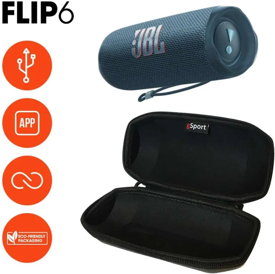 JBL FLIP 6 Waterproof Portable Speaker Bundle with gSport Carbon Fiber Case (Blue)