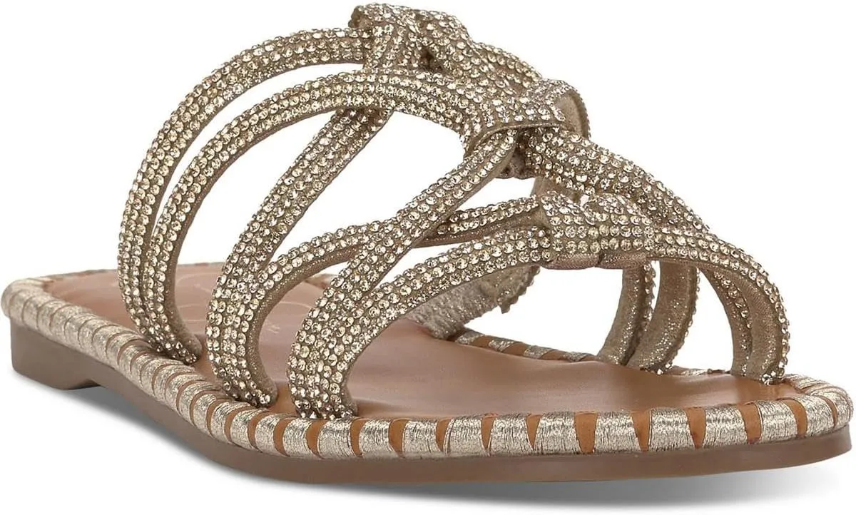 Jessica Simpson Womens Embellished Faux Leather Slide Sandals