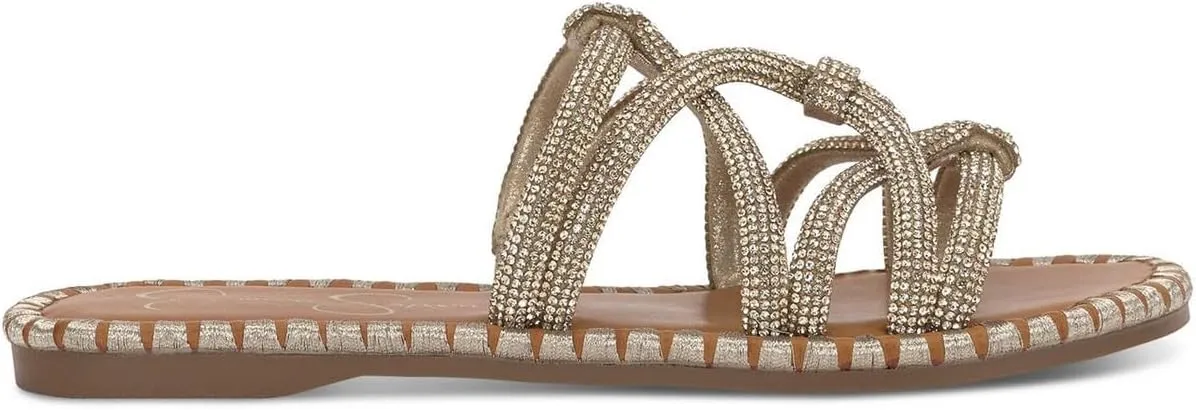 Jessica Simpson Womens Embellished Faux Leather Slide Sandals