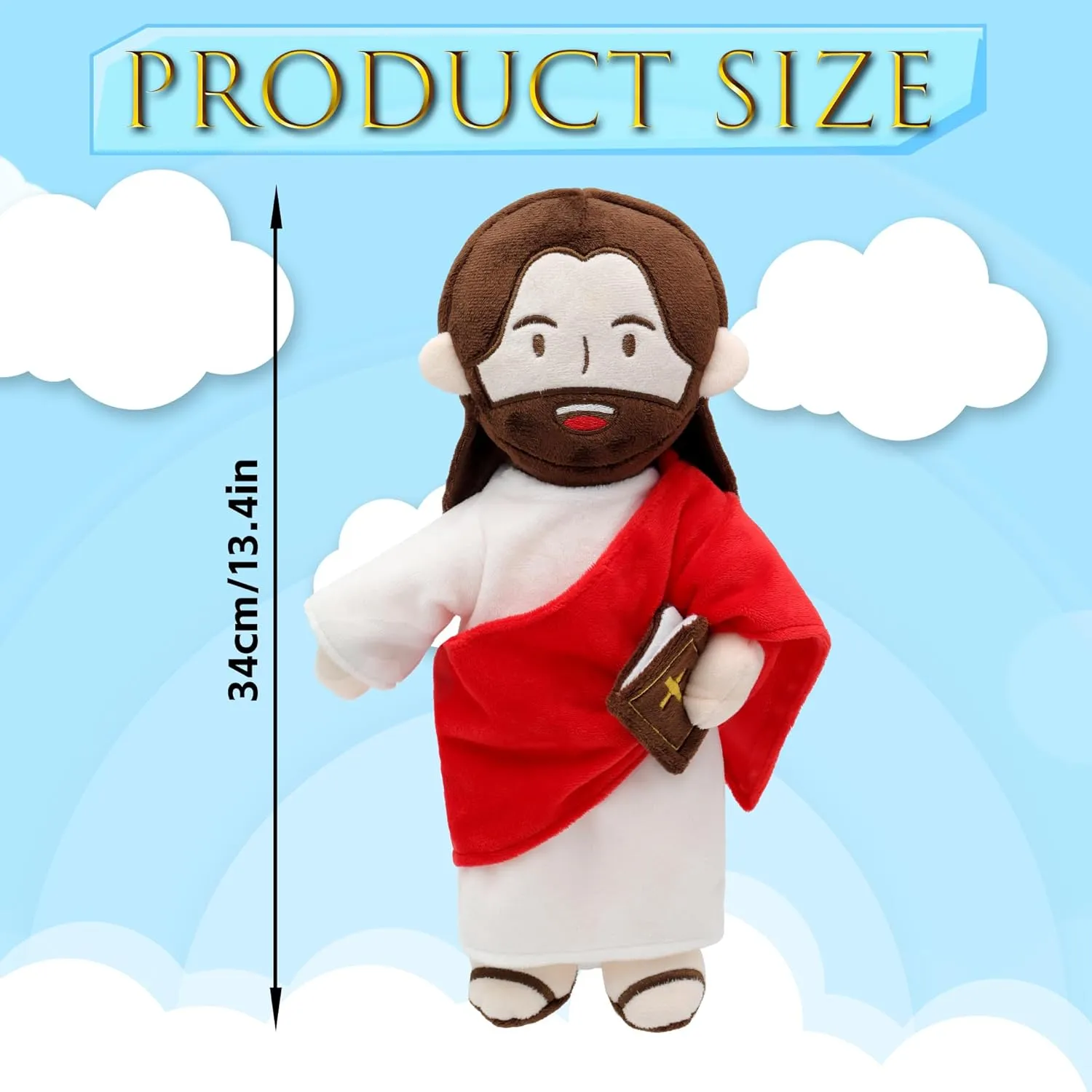 Jesus Plush Speaks 20 of Jesus' Bible Verses and 3 of Bible Music Jesus Doll Stuffed Animal to Teach Suitable for Church Sunday School Religious Easter (RED)