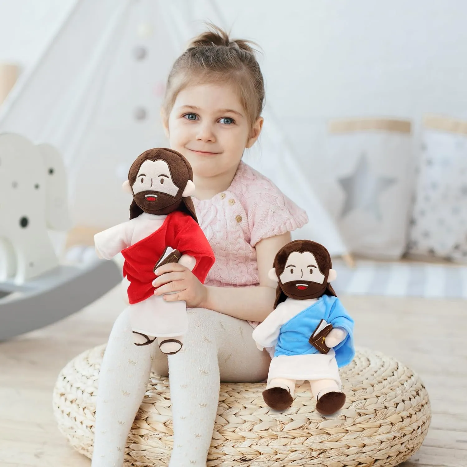 Jesus Plush Speaks 20 of Jesus' Bible Verses and 3 of Bible Music Jesus Doll Stuffed Animal to Teach Suitable for Church Sunday School Religious Easter (RED)
