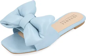 Journee Womens Bow Knot Flat Open Square Toe Dressy Sandal Fayre Comfort Slip On Slide Shoes