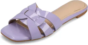Journee Womens Flat Open Square Toe Fashion Banded Sandal Comfortable Dressy Slip On Arrina Slide