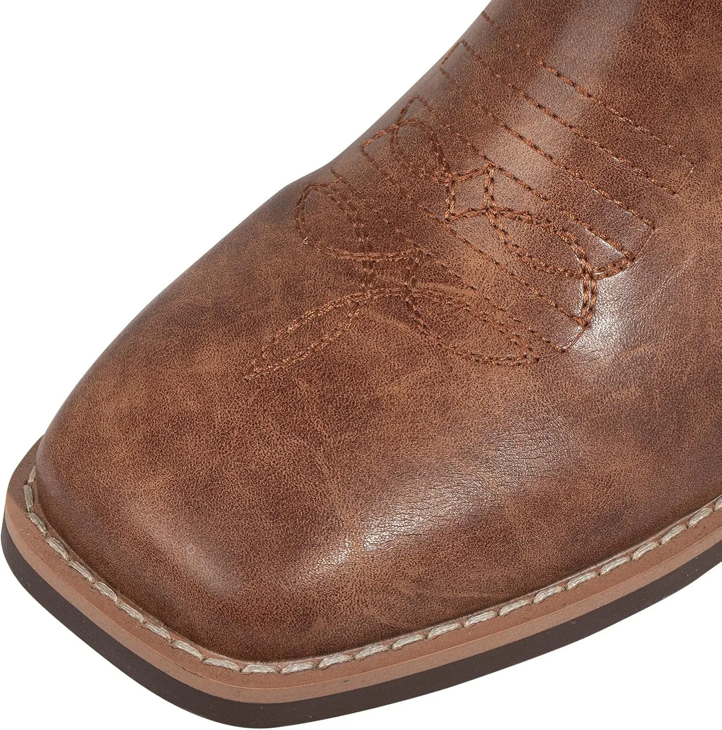 J's.o.l.e Western Mens Cowboy Boots Square Toe Wide Calf Pull On Slip Resistant Country Work Riding PU Leather Boot Brown