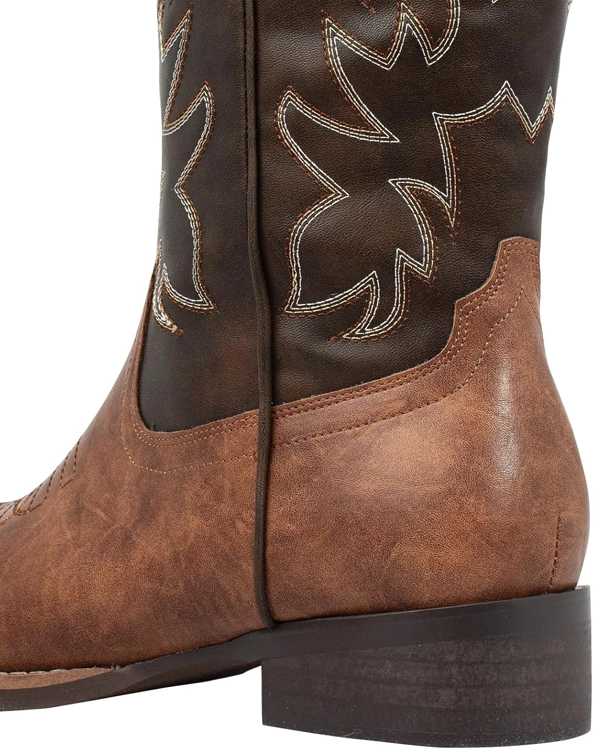 J's.o.l.e Western Mens Cowboy Boots Square Toe Wide Calf Pull On Slip Resistant Country Work Riding PU Leather Boot Brown