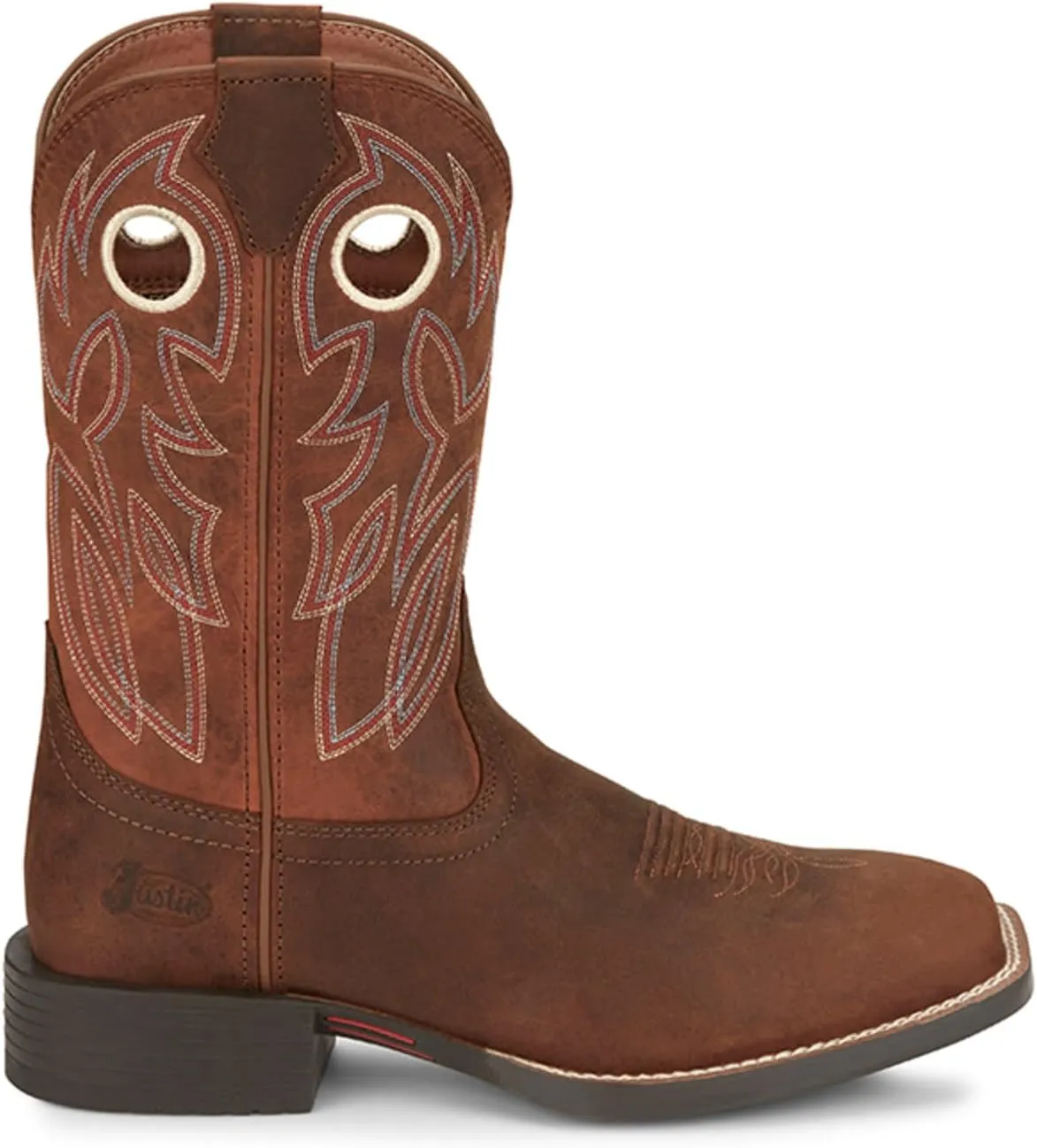 Justin Bowline 11" Cowboy Boots for Men - Square Toe Full-Grain Leather Western Boots for Men with Oil- and Slip-Resistant Rubber Outsole