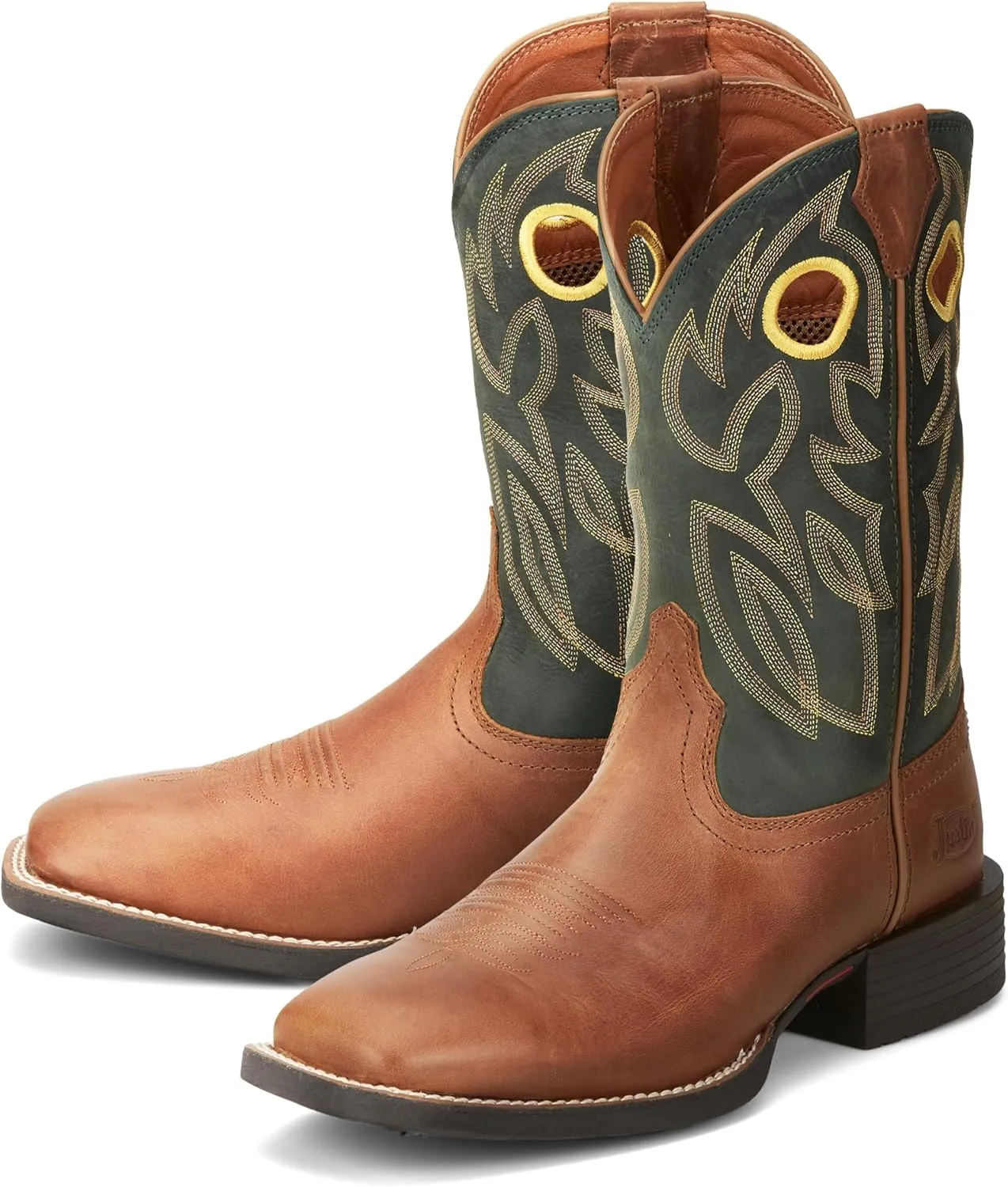 Justin Bowline 11" Cowboy Boots for Men - Square Toe Full-Grain Leather Western Boots for Men with Oil- and Slip-Resistant Rubber Outsole