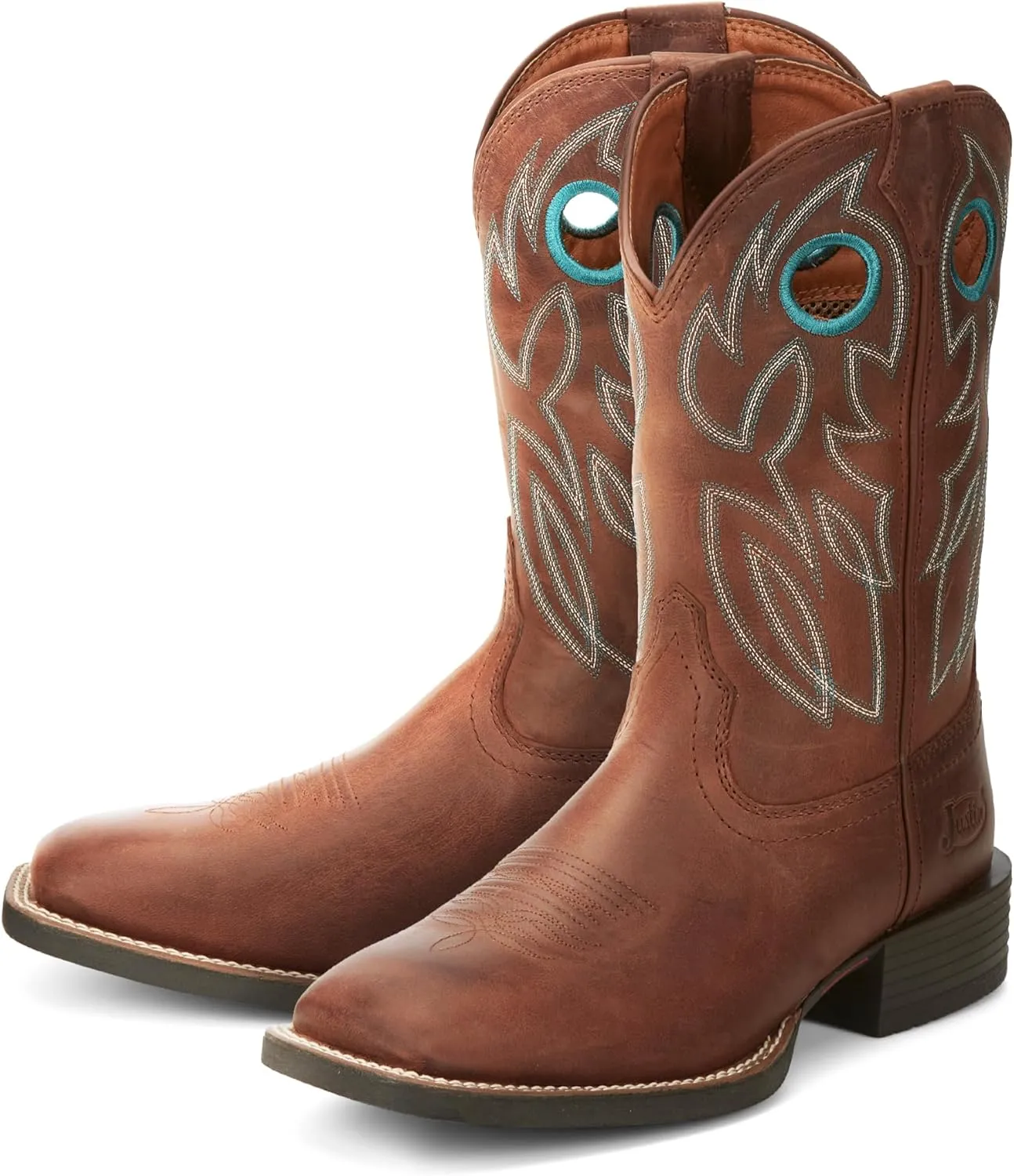 Justin Bowline 11" Cowboy Boots for Men - Square Toe Full-Grain Leather Western Boots for Men with Oil- and Slip-Resistant Rubber Outsole