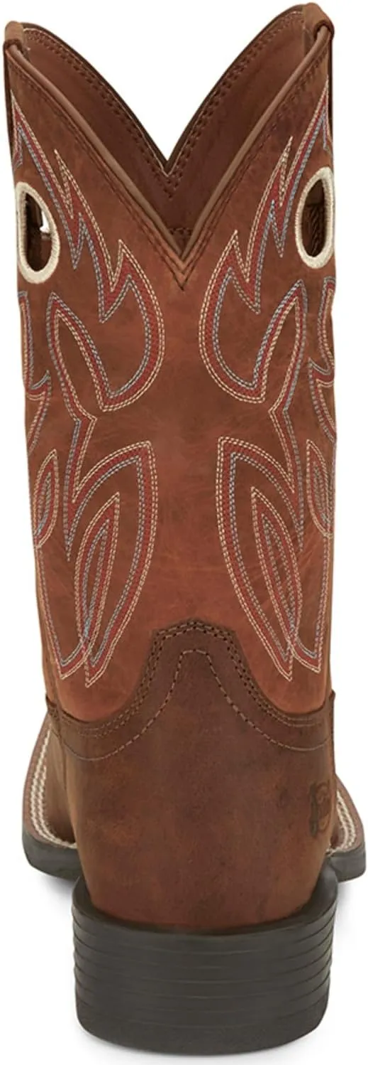 Justin Bowline 11" Cowboy Boots for Men - Square Toe Full-Grain Leather Western Boots for Men with Oil- and Slip-Resistant Rubber Outsole